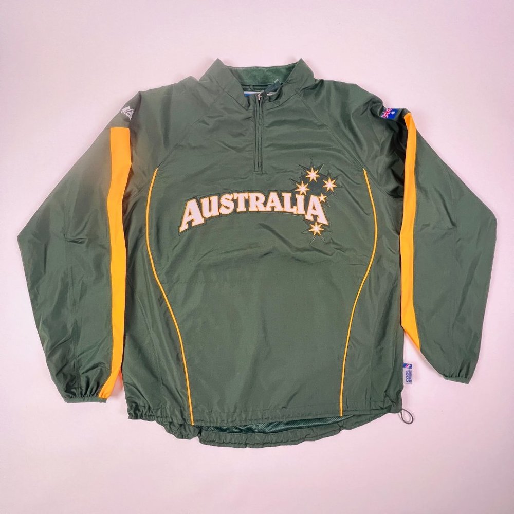 Majestic Windbreaker World Baseball Australia Mens size Medium Green Pullover